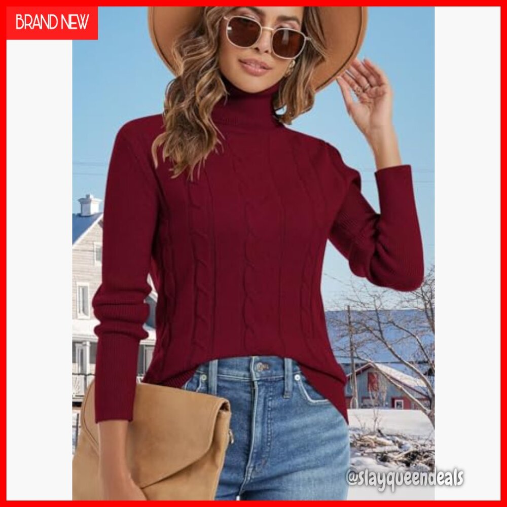 Ribbed Turtleneck Sweater Pullover Cable Knit Lon… - image 6